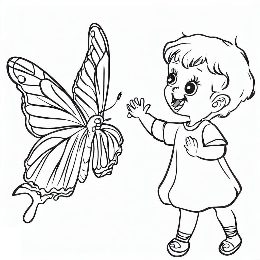 Desenho deBorboleta e Menina para colorir