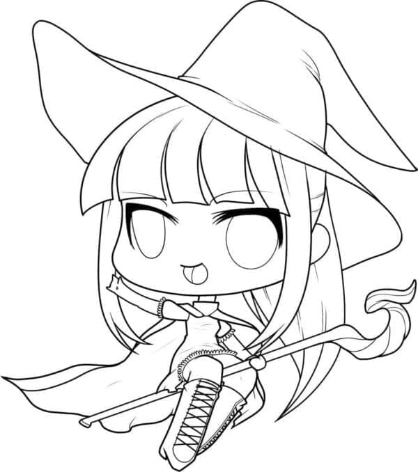 Desenho deBruxa Chibi para colorir