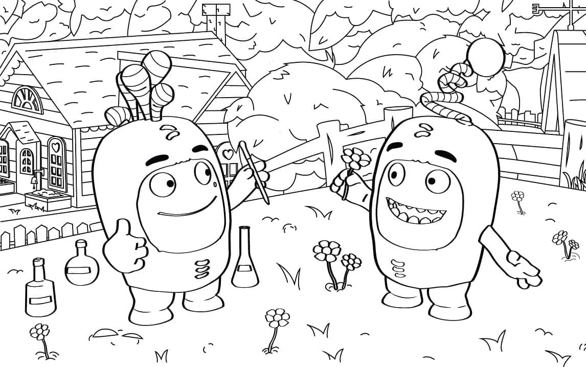 Desenho deBubbles e Newt de Oddbods para colorir