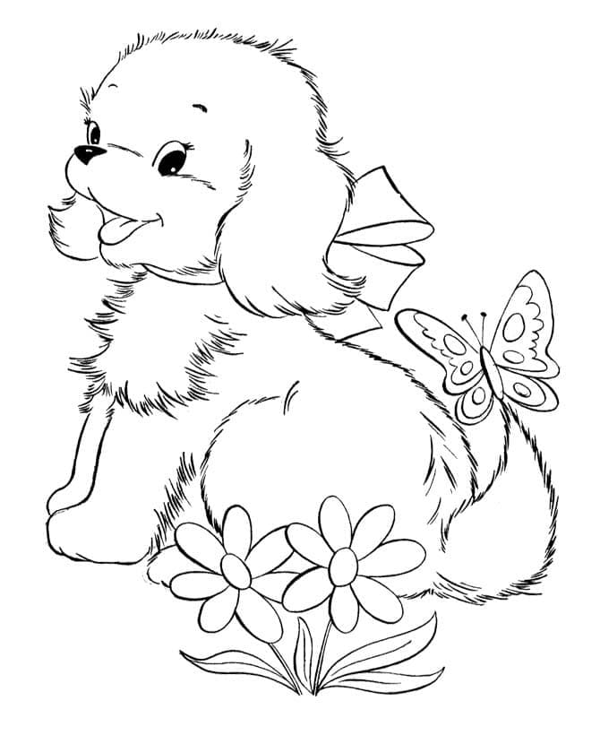 Desenho deCachorrinho e Borboleta para colorir