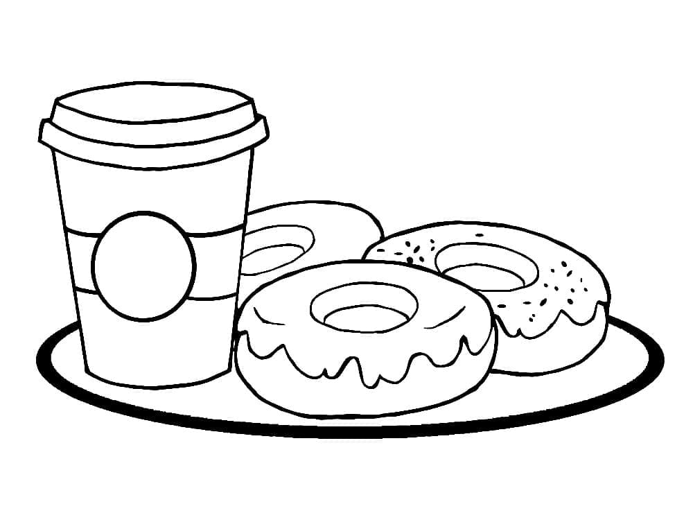 Desenho deCafé com Donuts para colorir