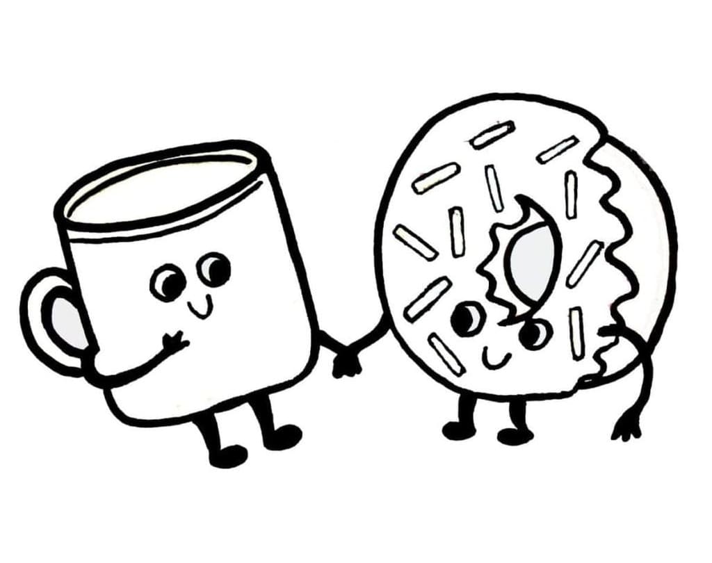 Desenho deCafé e Donut Fofos para colorir