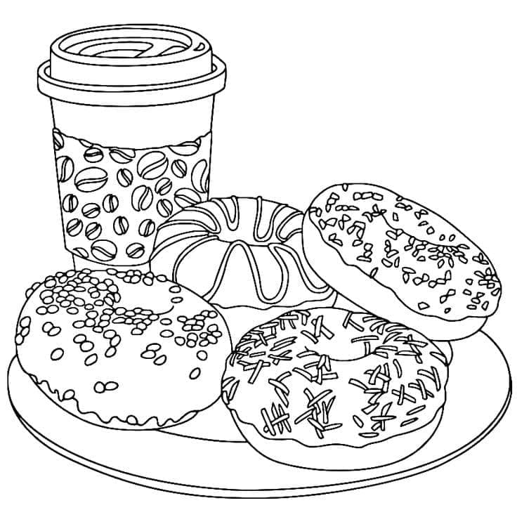 Desenho deCafé e Donuts para colorir