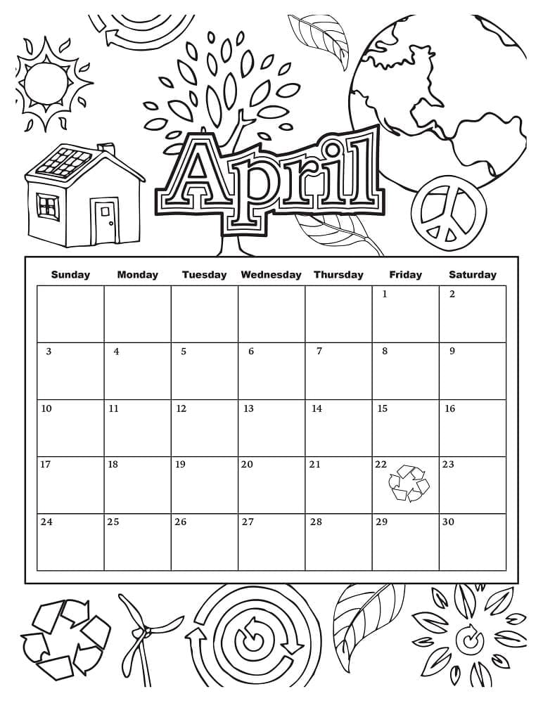 Desenho deCalendário Abril - 2019 para colorir