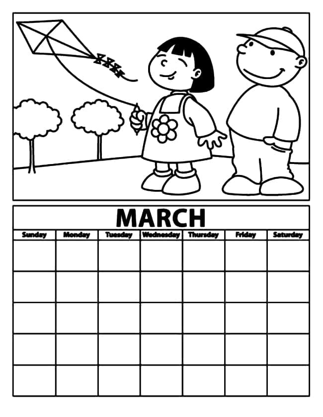 Desenho deCalendário de Março para colorir