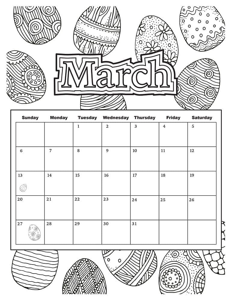 Desenho deCalendário de Páscoa para colorir