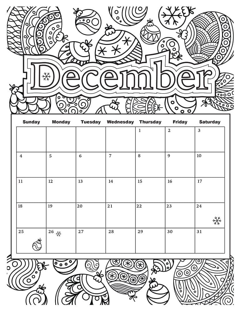 Desenho deCalendário Dezembro para colorir