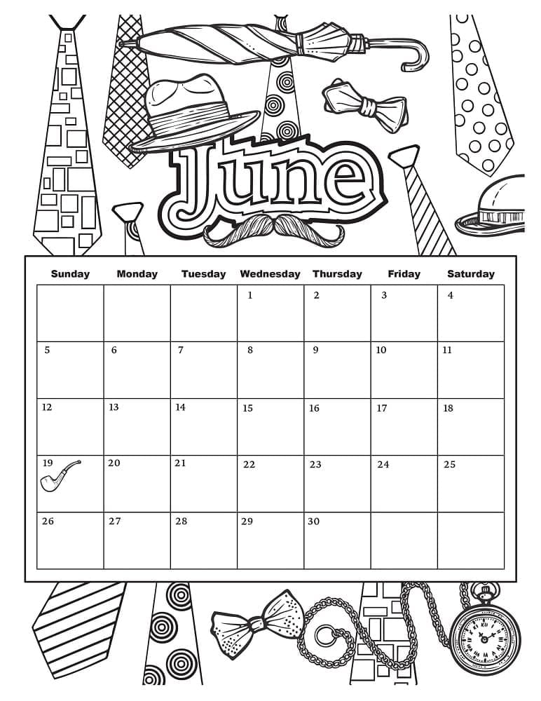 Desenho deCalendário Junho - 2019 para colorir