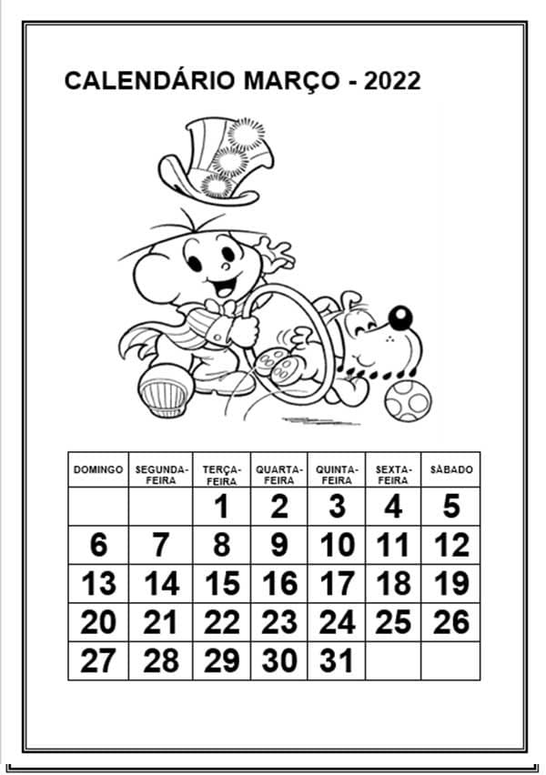 Desenho deCalendário Março - 2022 para colorir