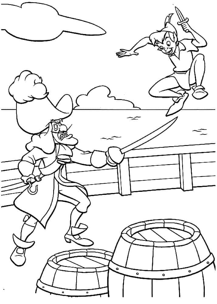 Desenho de Capitão Gancho Vs Peter Pan para colorir