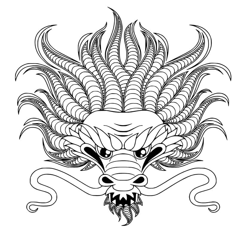 Desenho deCara de Dragão Chinês para colorir