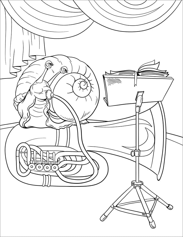 Desenho deCaracol Tocando Tuba para colorir