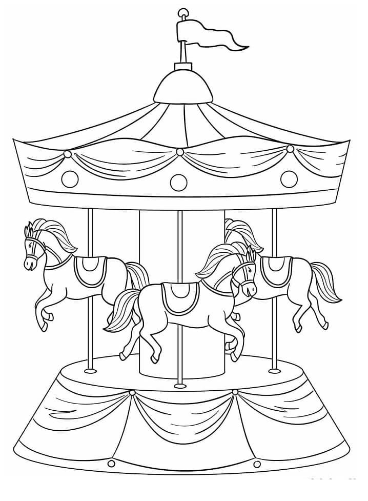 Desenho deCarrossel de Cavalos Para Crianças para colorir