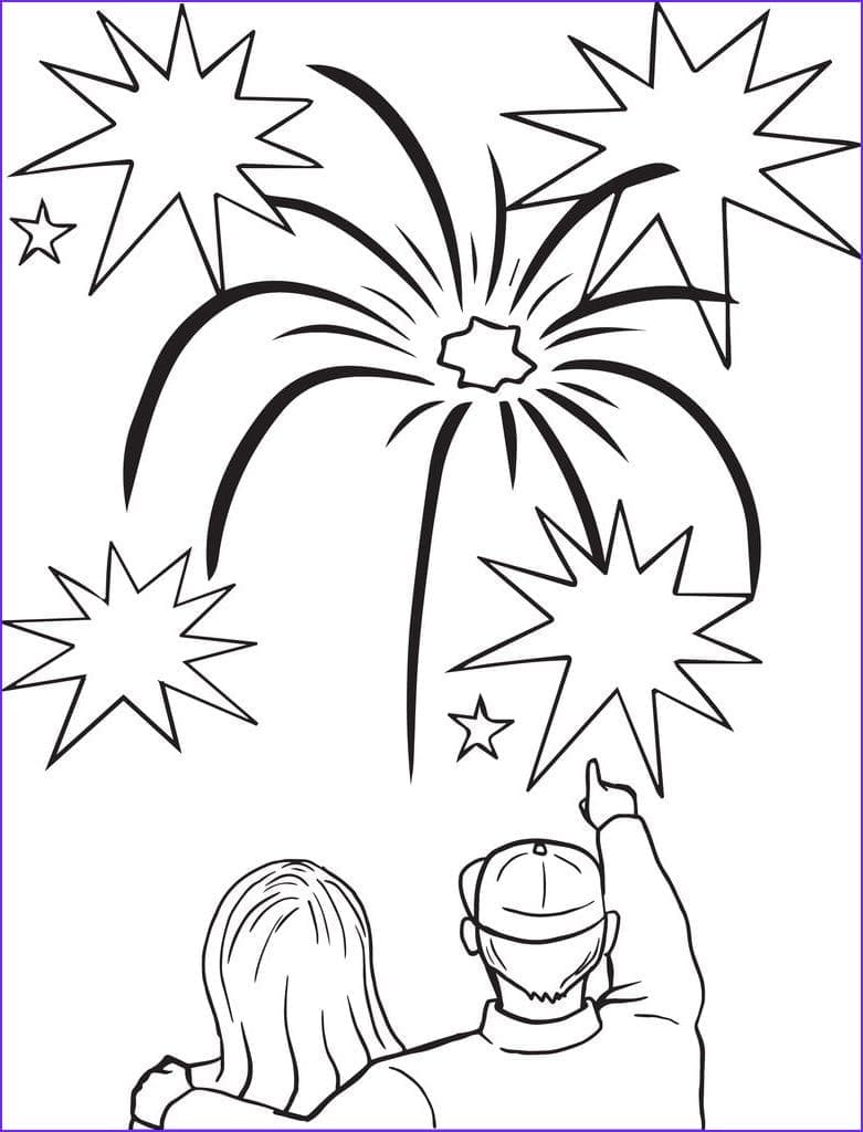 Desenho deCasal Assistindo Fogos de Artifício para colorir