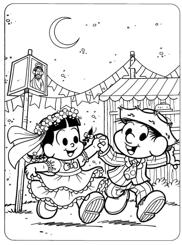 Desenho deCasal Caipira de Festa Junina para colorir