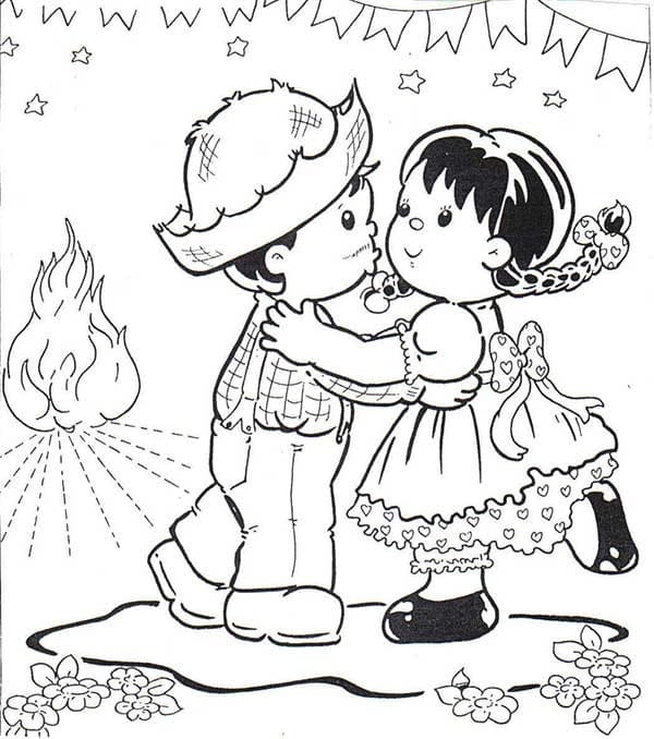 Desenho deCasal Caipira Festa Junina para colorir