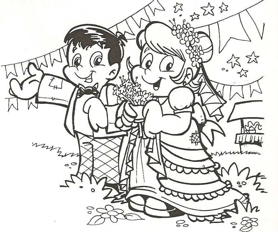 Desenho deCasal Caipira para colorir