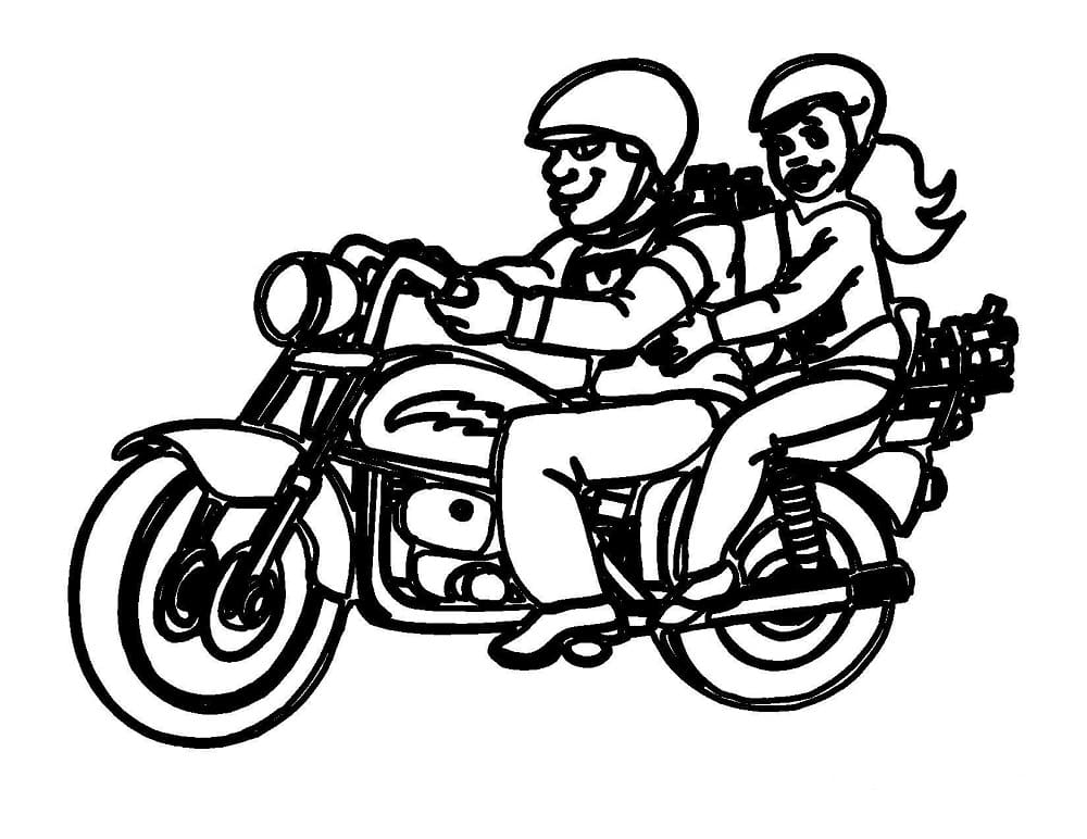 Desenho deCasal em uma Moto para colorir