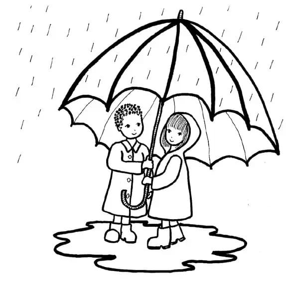 Desenho deCasal na Chuva para colorir