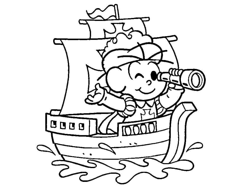 Desenho deCebolinha na Caravela para colorir