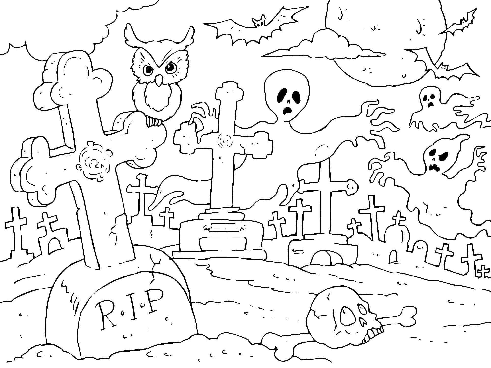 Desenho deCemitério de Halloween para colorir