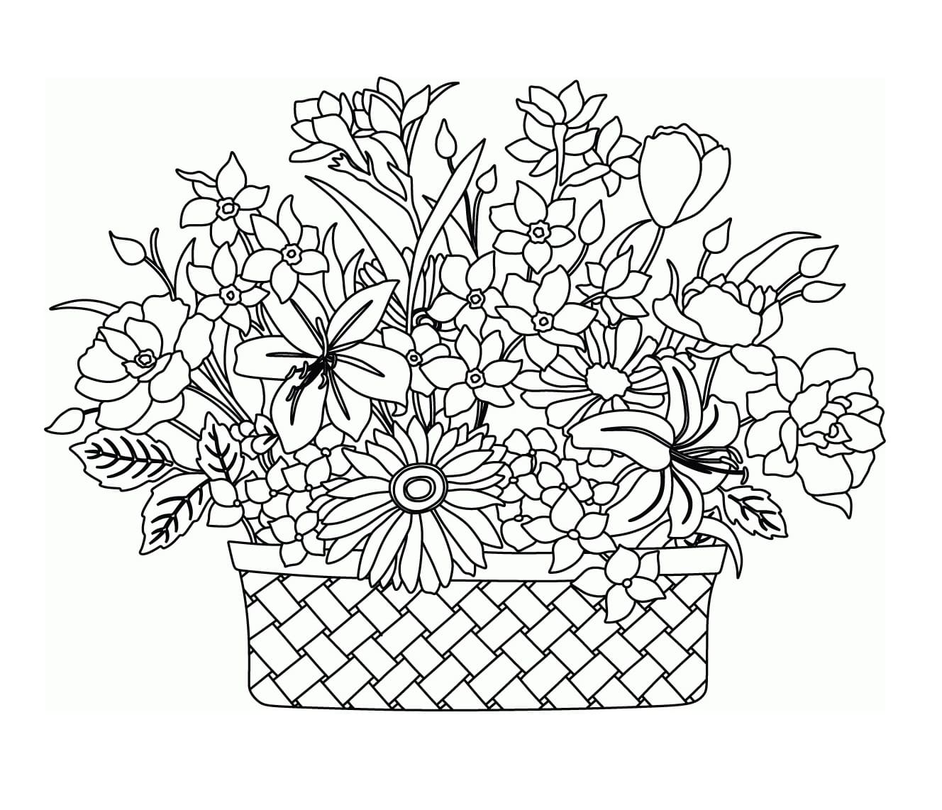 Desenho deCesta de Flores Grátis para colorir