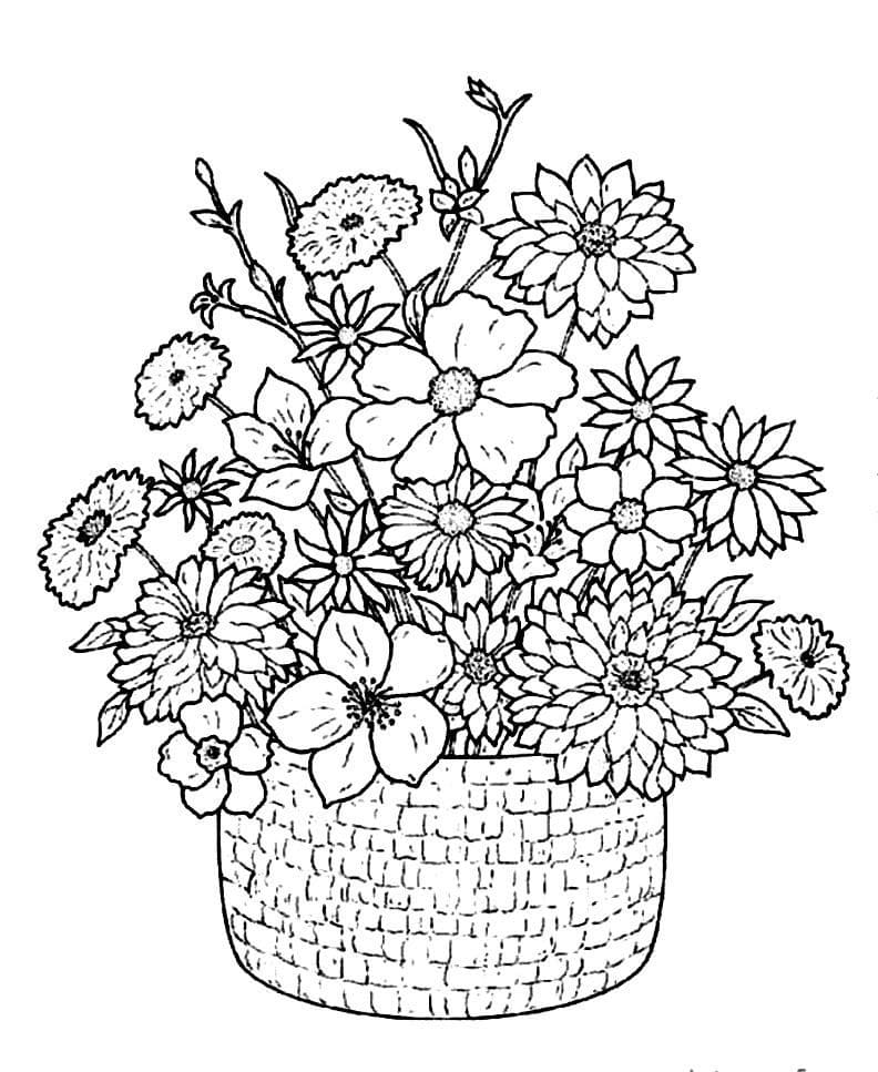 Desenho deCesta de Flores Grátis Para Crianças para colorir