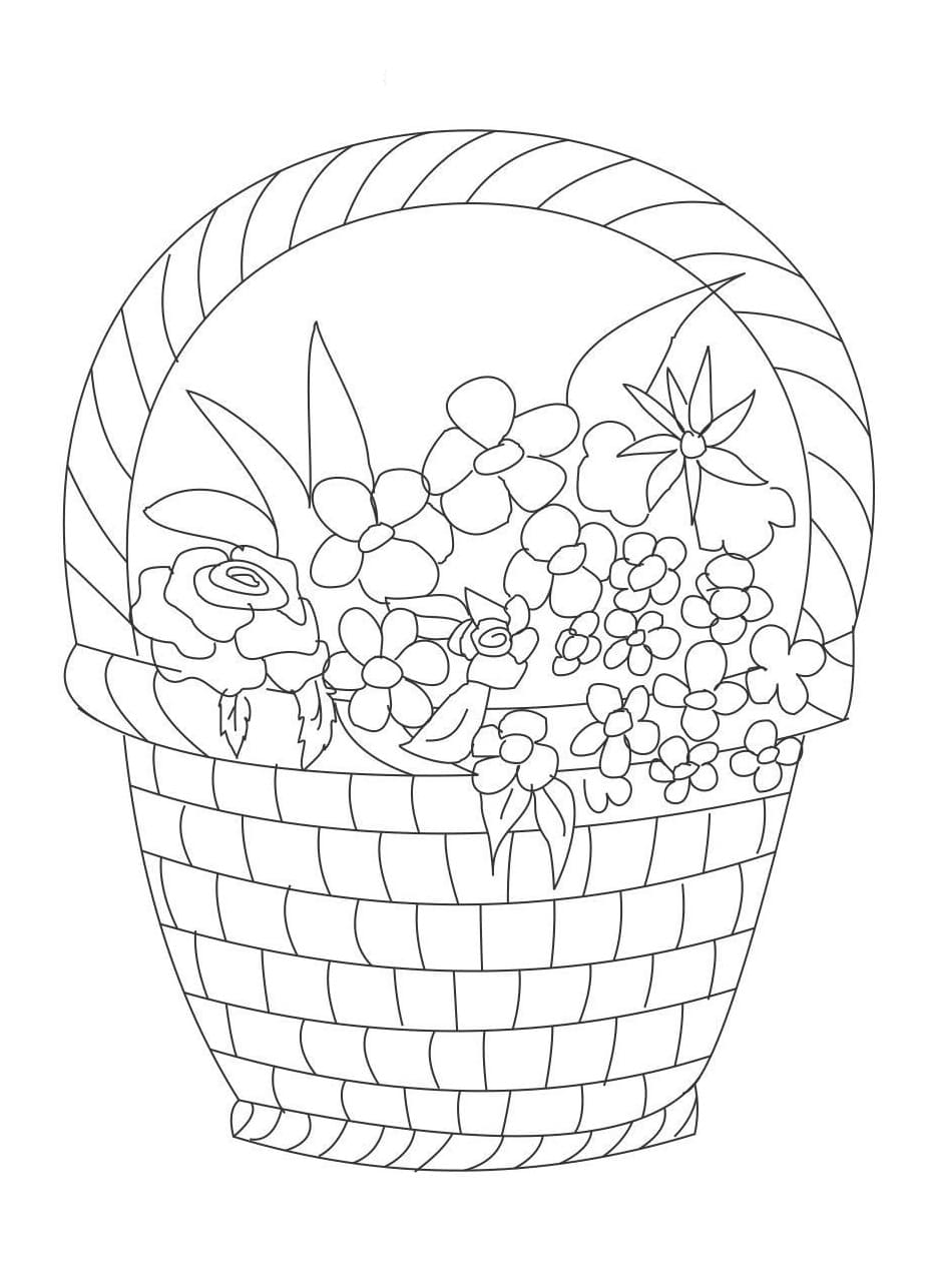 Desenho deCesta de Flores Para Crianças para colorir