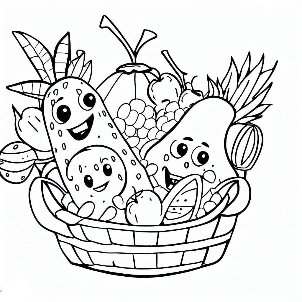 Desenho deCesta de Frutas Feliz para colorir