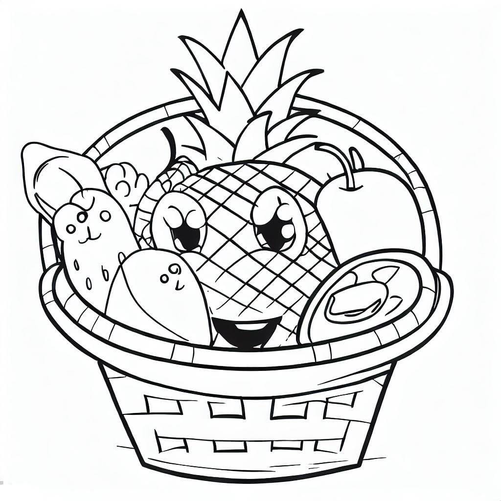 Desenho deCesta de Frutas Fofa para colorir