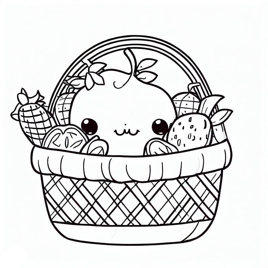 Desenho deCesta de Frutas Kawaii para colorir