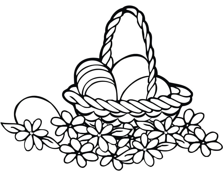 Desenho deCesta de Páscoa e Flores para colorir