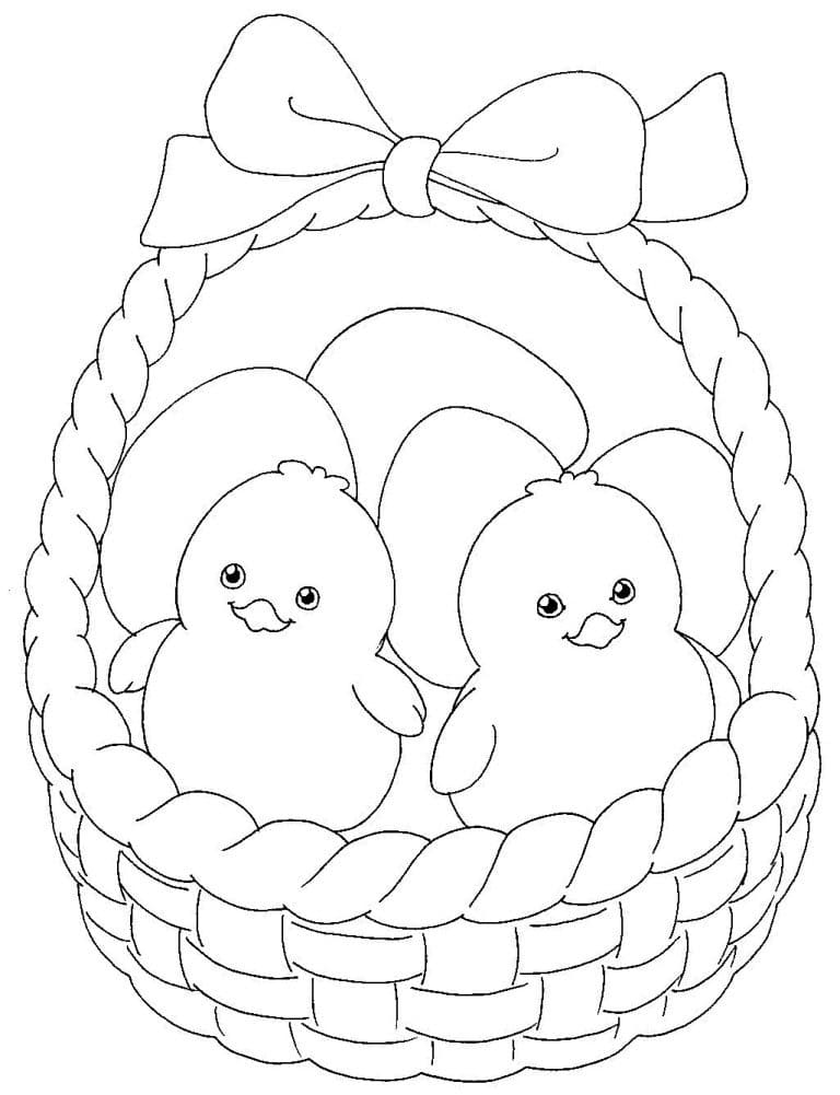 Desenho deCesta de Páscoa e Pintinhos para colorir