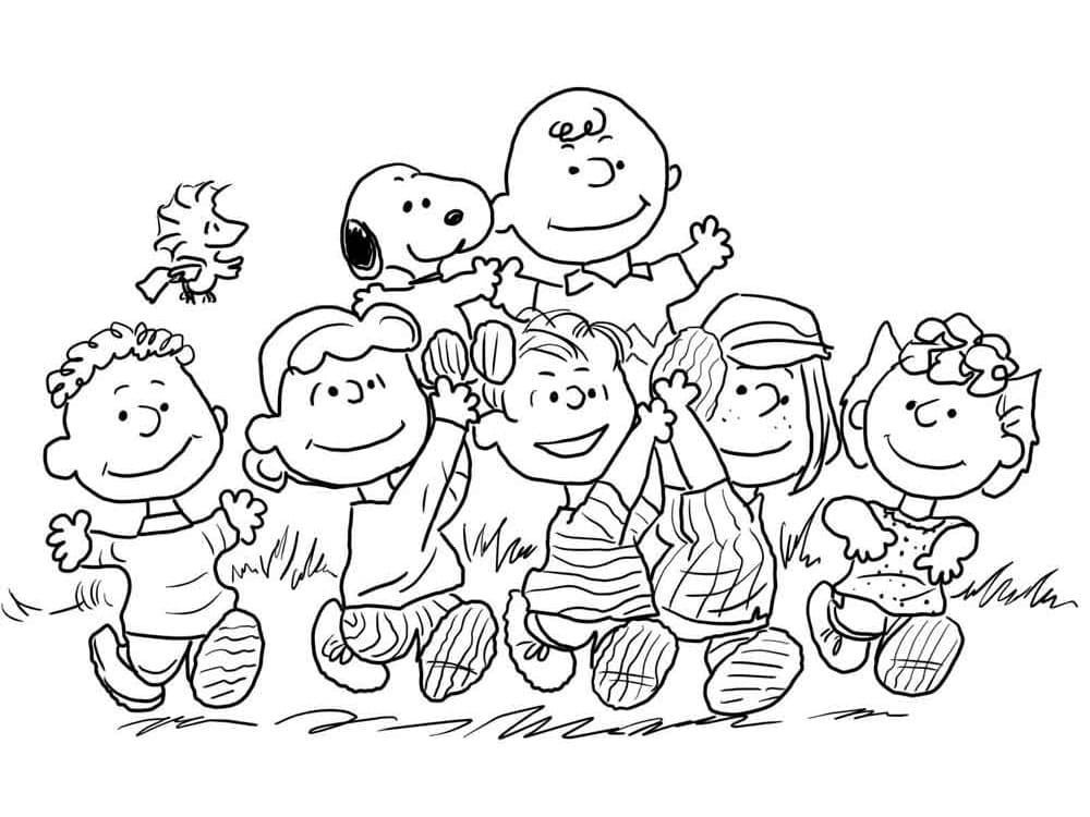 Desenho deCharlie Brown com Amigos para colorir