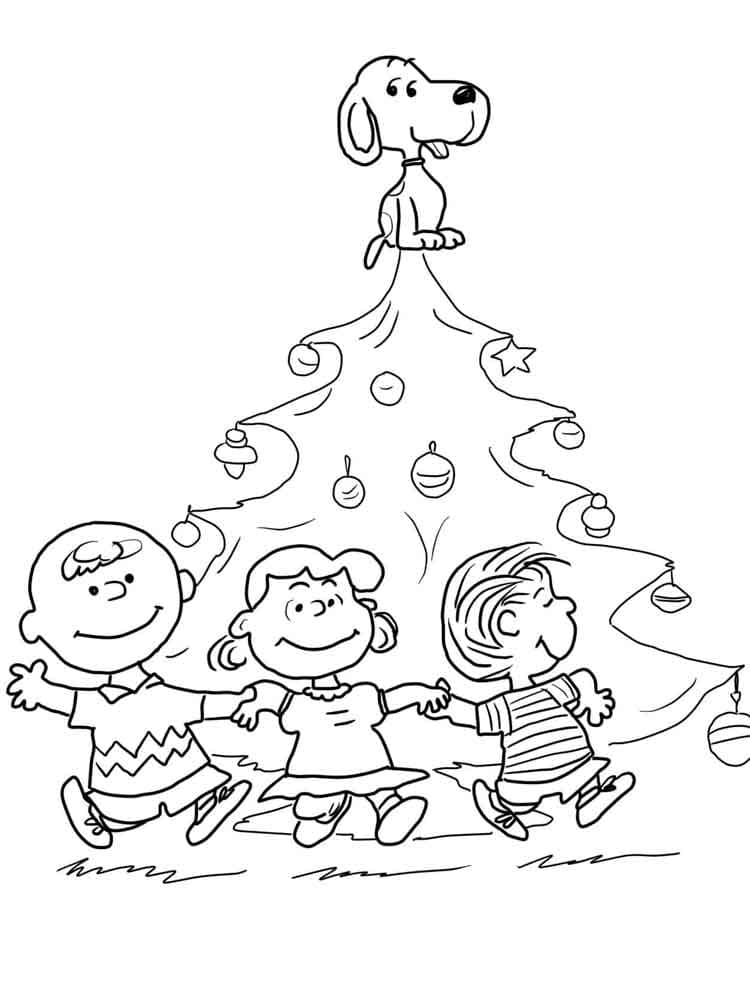 Desenho deCharlie Brown e a árvore de natal para colorir