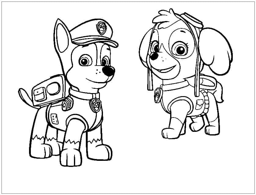 Desenho deChase e Skye de Patrulha Canina para colorir