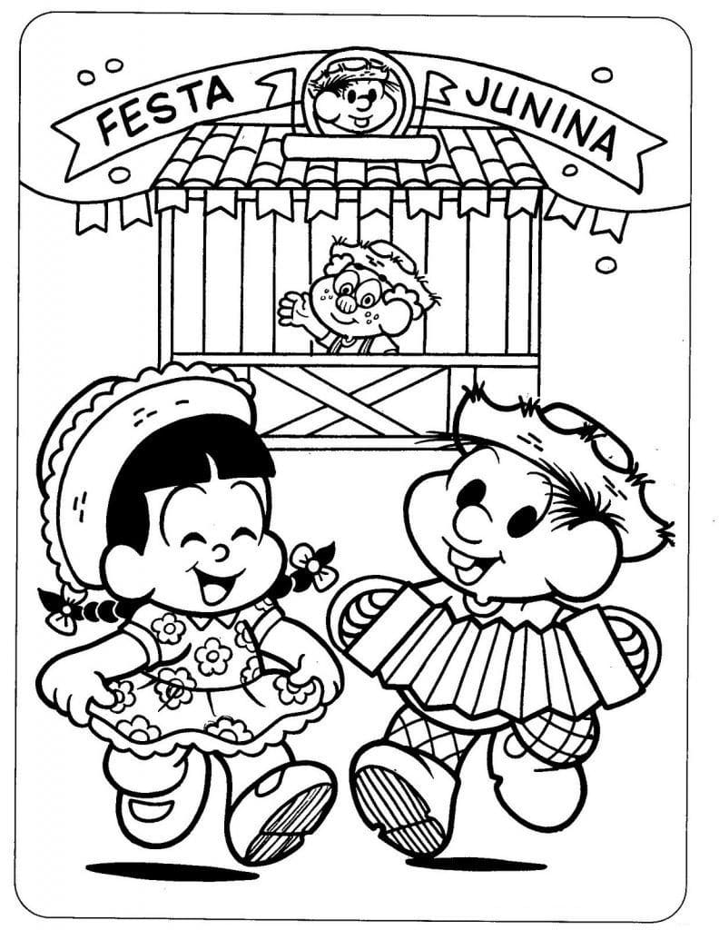 Desenho deChico Bento e Rosinha em Festa Junina para colorir