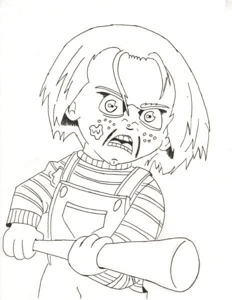 Desenho deChucky com Taco de Beisebol para colorir