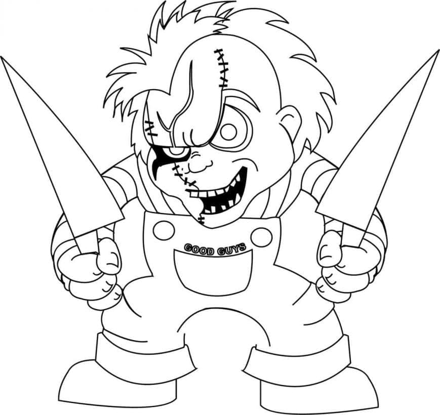 Desenho deChucky e Facas para colorir