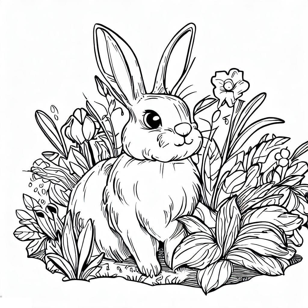 Desenho deCoelhinho Fofo no Jardim para colorir