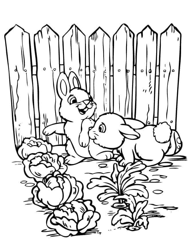 Desenho de Coelhinhos no Jardim para colorir