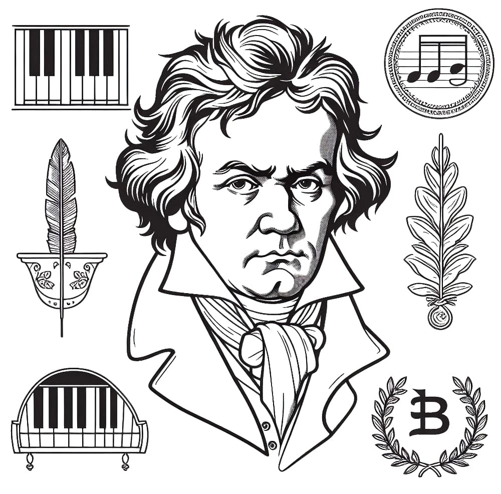 Desenho deCompositor Beethoven para colorir