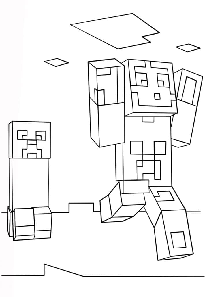 Desenho deCreeper e Steve de Minecraft para colorir