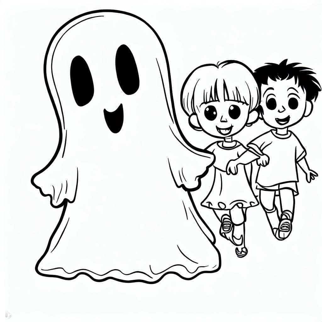 Desenho deCrianças com Fantasma para colorir