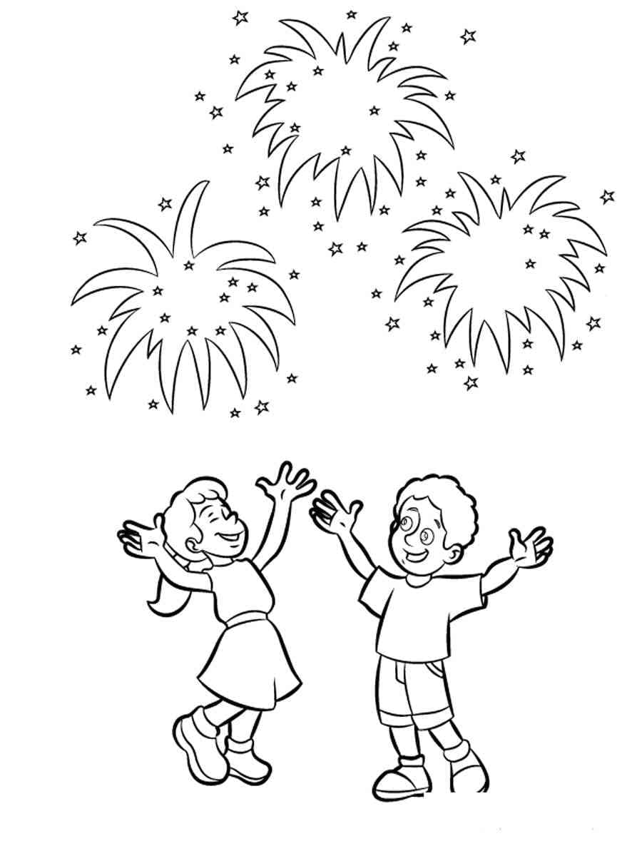 Desenho deCrianças com Fogos de Artifício para colorir