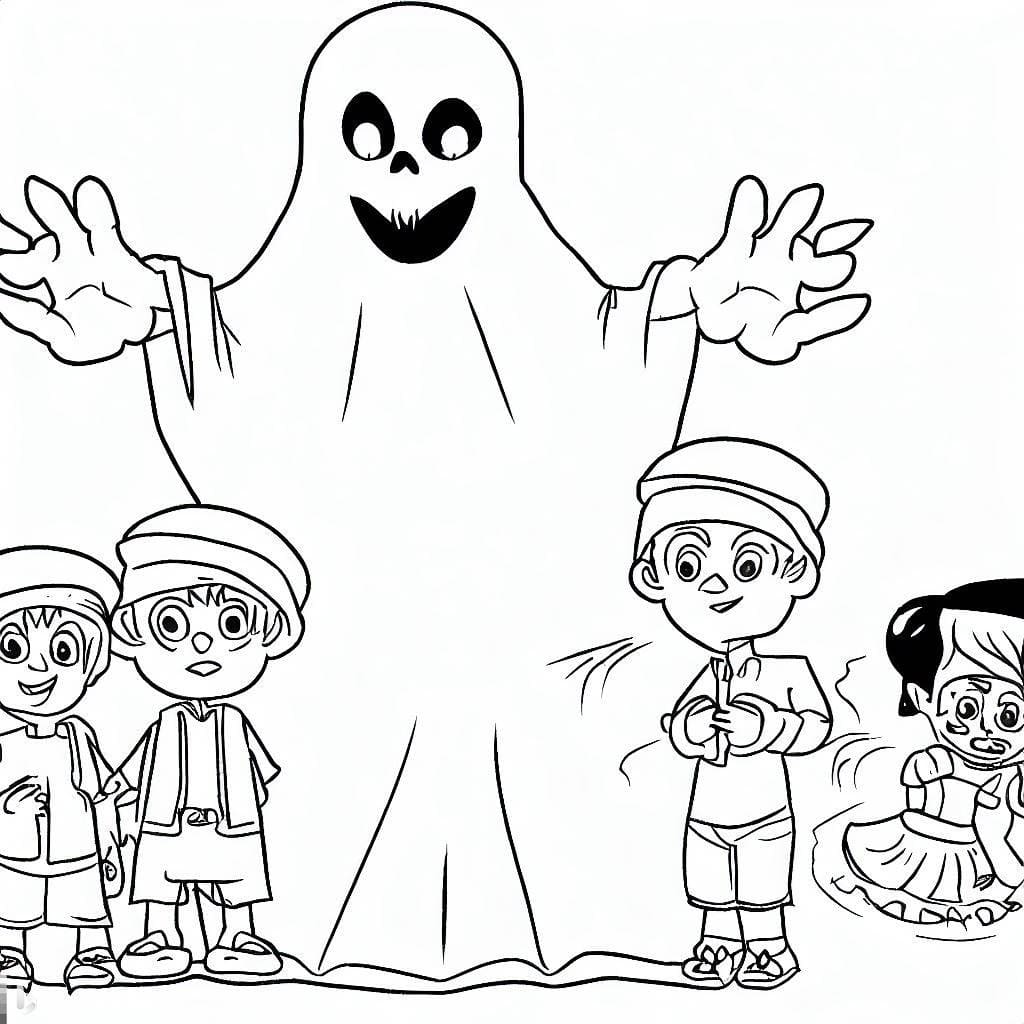 Desenho deCrianças e Fantasma para colorir