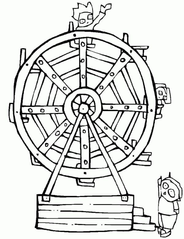 Desenho deCrianças e Roda Gigante para colorir