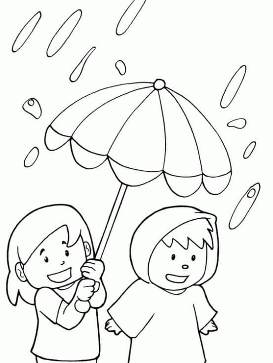 Desenho deCrianças Fofas na Chuva para colorir