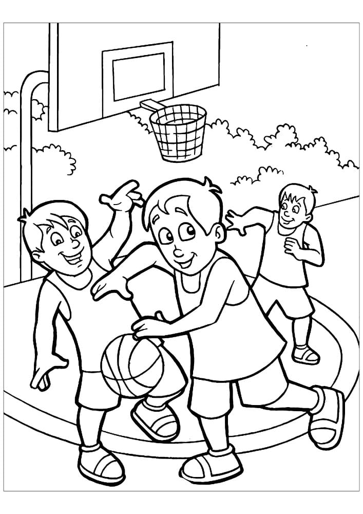 Desenho deCrianças Jogando Basquete para colorir