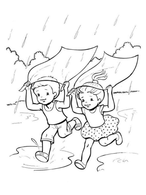 Desenho deCrianças na Chuva para colorir